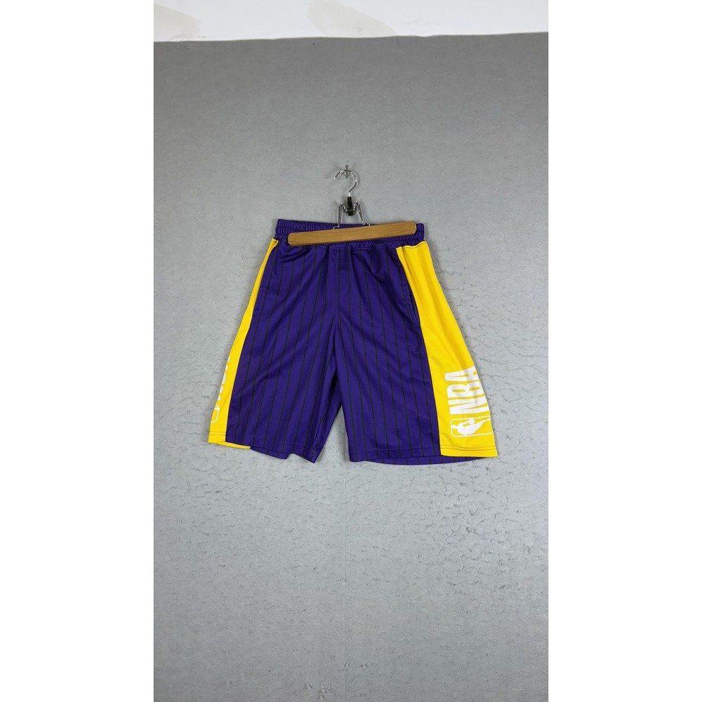 NBA‎ Basketball Shorts Mens Small Purple Yellow Pinstripe Mesh Elastic Waist